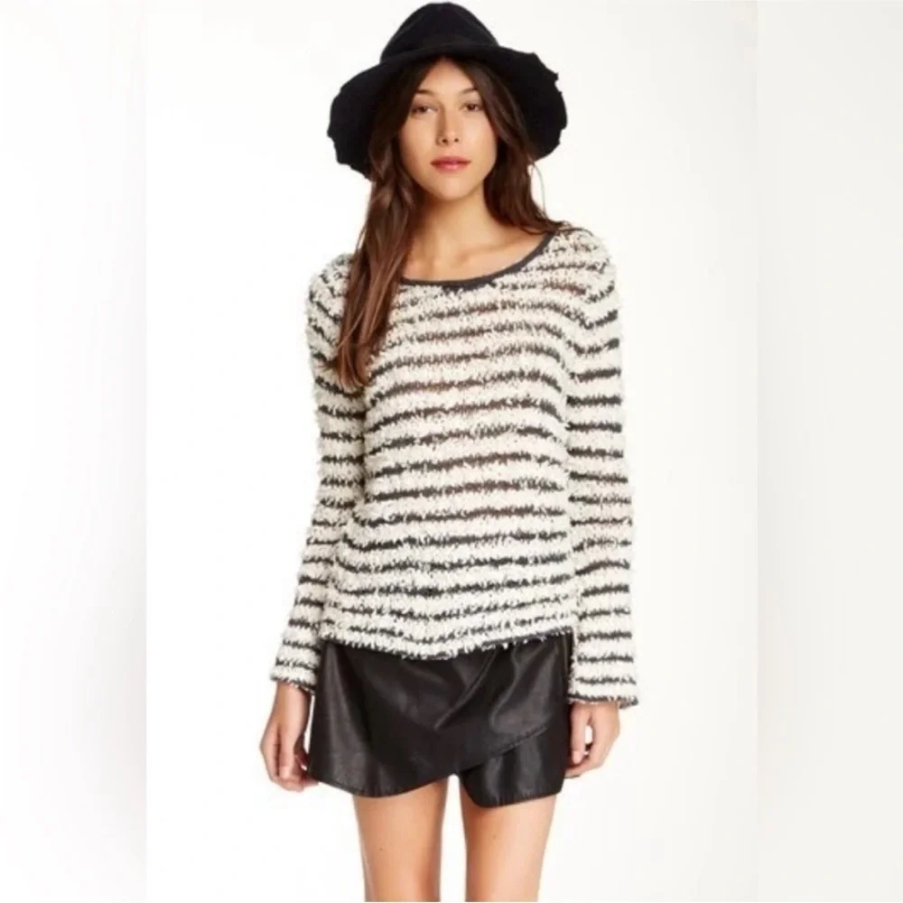 Free People Downy Stripe Pullover Shag Sweater